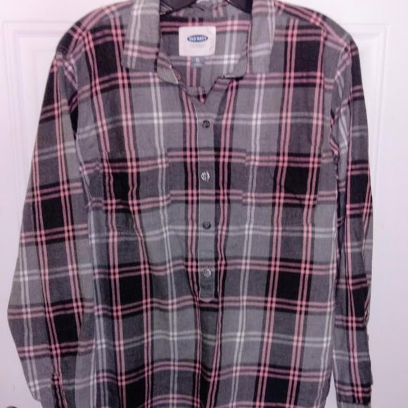 Old Navy Tops - SOLD. Old Navy Flannel Top, Gray-Pink-White, XL